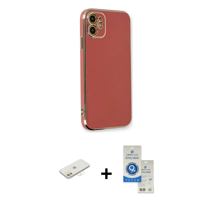 MARSİLYAN™- iPhone 11 Kılıf Yankı Serisi - Şeffaf Royal Nano Ekran Koruyucu + Renkli Kamera Lens Koruma Cam - SI