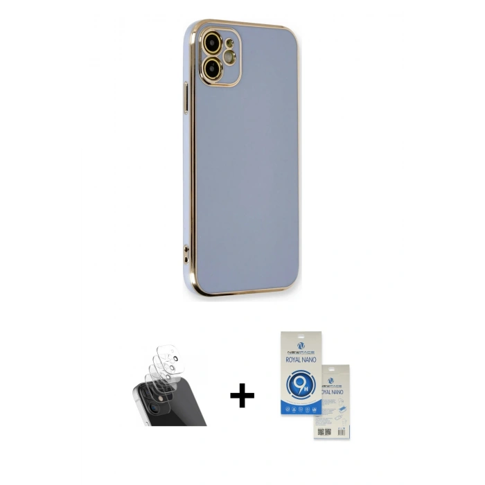 MARSİLYAN™- iPhone 11 Kılıf Yankı Serisi - Şeffaf Royal Nano Ekran Koruyucu + Kamera Lens Koruma Cam - SF