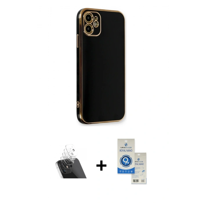 MARSİLYAN™- iPhone 11 Kılıf Yankı Serisi - Şeffaf Royal Nano Ekran Koruyucu + Kamera Lens Koruma Cam - SF