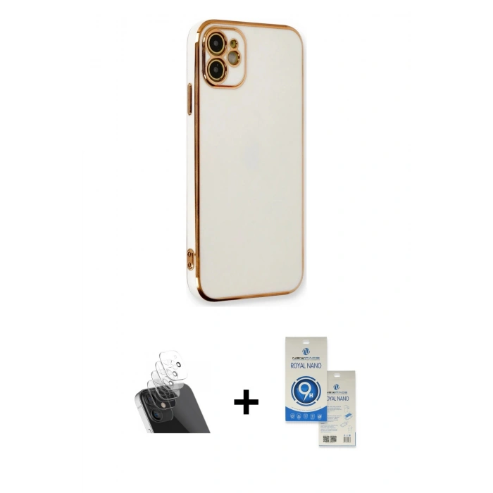 MARSİLYAN™- iPhone 11 Kılıf Yankı Serisi - Şeffaf Royal Nano Ekran Koruyucu + Kamera Lens Koruma Cam - SF