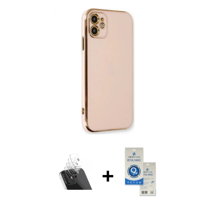 MARSİLYAN™- iPhone 11 Kılıf Yankı Serisi - Şeffaf Royal Nano Ekran Koruyucu + Kamera Lens Koruma Cam - SF