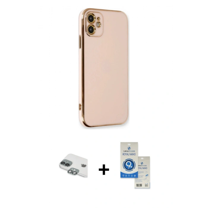MARSİLYAN™- iPhone 11 Kılıf Yankı Serisi - Şeffaf Royal Nano Ekran Koruyucu + Pers Alüminyum Kamera Lens - YL