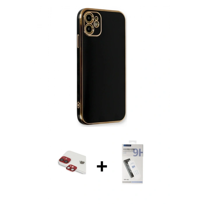 MARSİLYAN™- iPhone 11 Kılıf Yankı Serisi - Şeffaf Uv Polymer Nano Ekran Koruyucu + Kırmızı Pers Alüminyum Kamera Lens