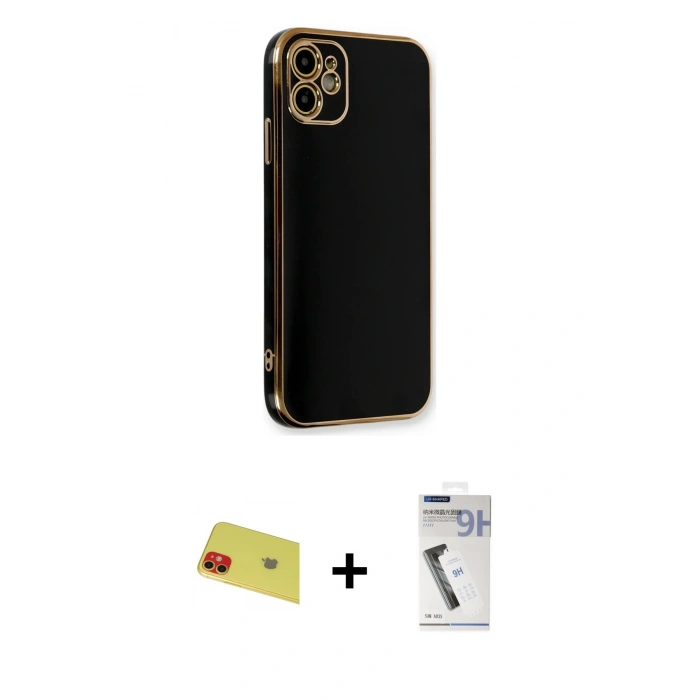 MARSİLYAN™- iPhone 11 Kılıf Yankı Serisi - Şeffaf Uv Polymer Nano Ekran Koruyucu + Rainbow Kamera Lens Koruma Cam - KI