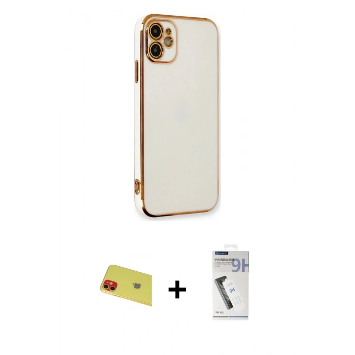 MARSİLYAN™- iPhone 11 Kılıf Yankı Serisi - Şeffaf Uv Polymer Nano Ekran Koruyucu + Rainbow Kamera Lens Koruma Cam - KI