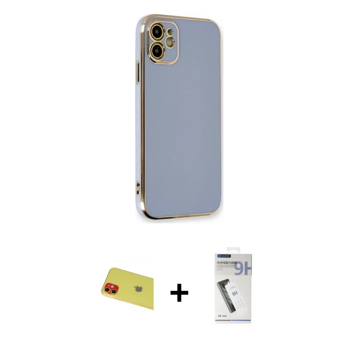 MARSİLYAN™- iPhone 11 Kılıf Yankı Serisi - Şeffaf Uv Polymer Nano Ekran Koruyucu + Rainbow Kamera Lens Koruma Cam - KI