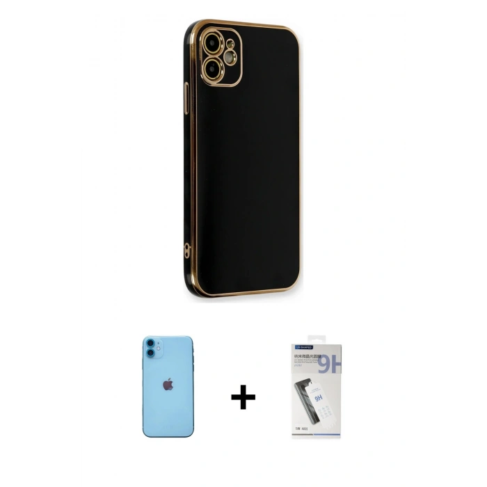 MARSİLYAN™- iPhone 11 Kılıf Yankı Serisi - Şeffaf Uv Polymer Nano Ekran Koruyucu + Neon Fosforlu Kamera Lens - MI