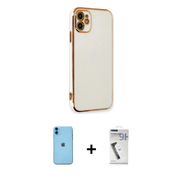 MARSİLYAN™- iPhone 11 Kılıf Yankı Serisi - Şeffaf Uv Polymer Nano Ekran Koruyucu + Neon Fosforlu Kamera Lens - MI