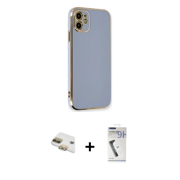 MARSİLYAN™- iPhone 11 Kılıf Yankı Serisi - Şeffaf Uv Polymer Nano Ekran Koruyucu + Pers Alüminyum Kamera Lens - GD