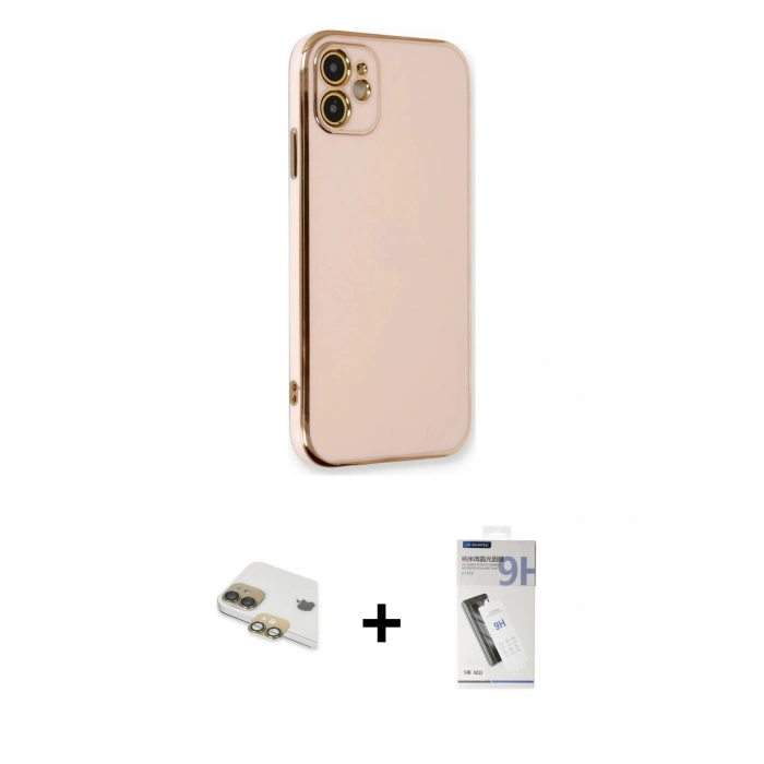 MARSİLYAN™- iPhone 11 Kılıf Yankı Serisi - Şeffaf Uv Polymer Nano Ekran Koruyucu + Pers Alüminyum Kamera Lens - GD