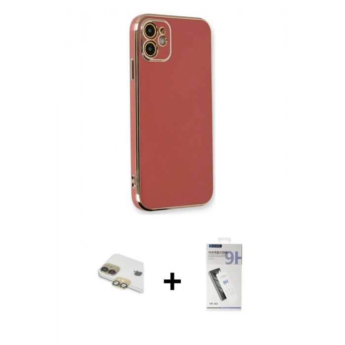 MARSİLYAN™- iPhone 11 Kılıf Yankı Serisi - Şeffaf Uv Polymer Nano Ekran Koruyucu + Pers Alüminyum Kamera Lens - GD