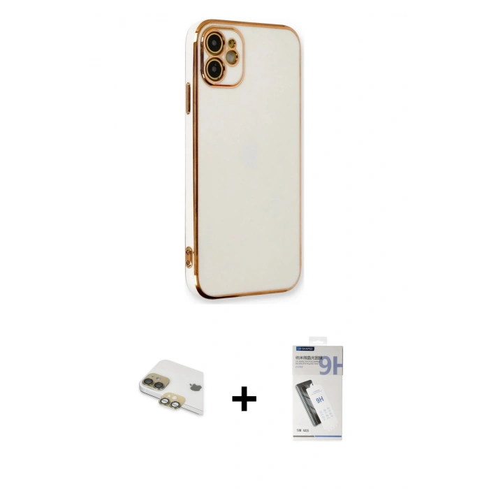 MARSİLYAN™- iPhone 11 Kılıf Yankı Serisi - Şeffaf Uv Polymer Nano Ekran Koruyucu + Pers Alüminyum Kamera Lens - GD