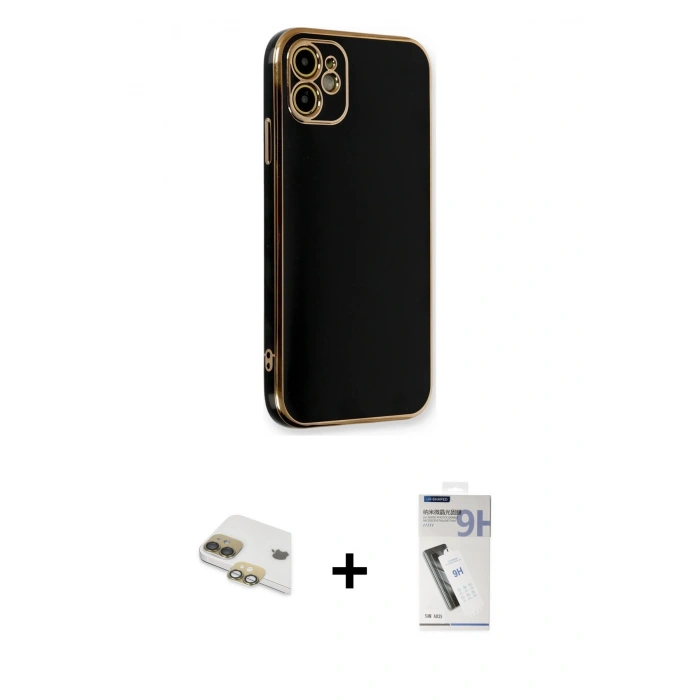 MARSİLYAN™- iPhone 11 Kılıf Yankı Serisi - Şeffaf Uv Polymer Nano Ekran Koruyucu + Pers Alüminyum Kamera Lens - GD