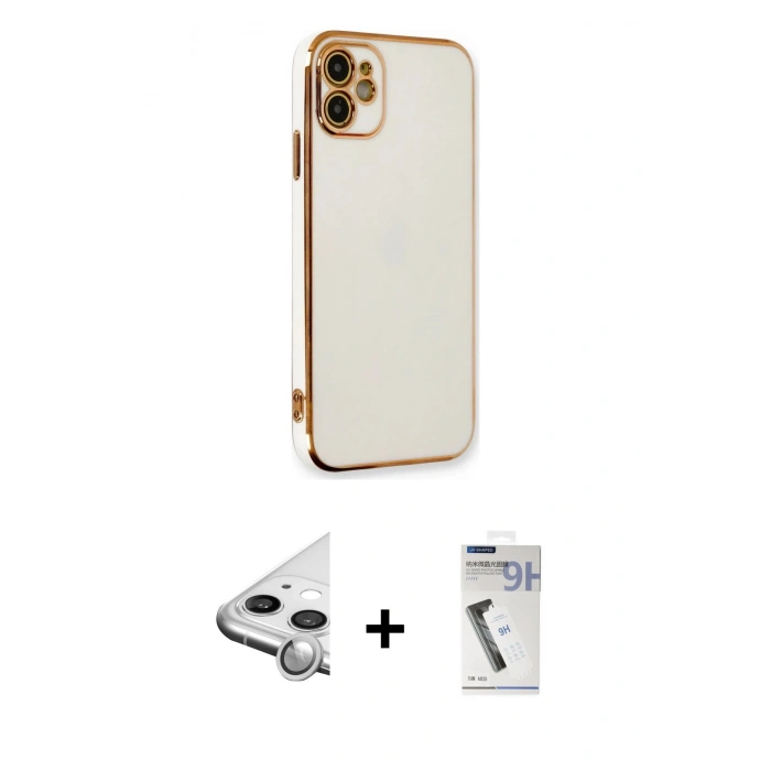 MARSİLYAN™- iPhone 11 Kılıf Yankı Serisi - Şeffaf Uv Polymer Nano Ekran Koruyucu + Raze Metal Kamera Lens - GS