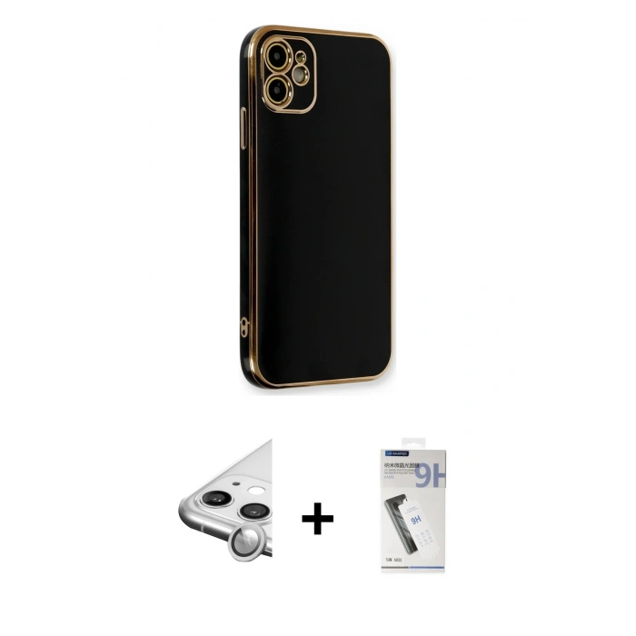 MARSİLYAN™- iPhone 11 Kılıf Yankı Serisi - Şeffaf Uv Polymer Nano Ekran Koruyucu + Raze Metal Kamera Lens - GS