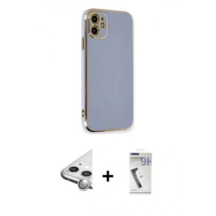 MARSİLYAN™- iPhone 11 Kılıf Yankı Serisi - Şeffaf Uv Polymer Nano Ekran Koruyucu + Raze Metal Kamera Lens - GS