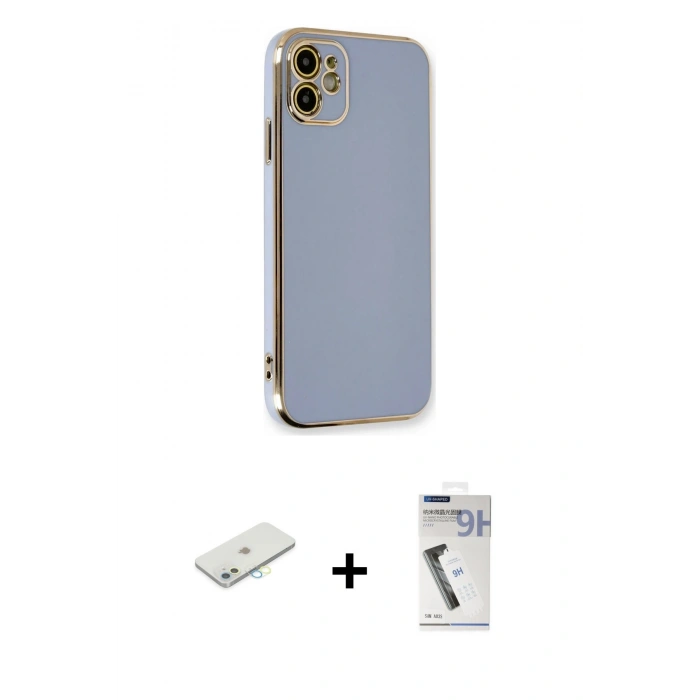 MARSİLYAN™- iPhone 11 Kılıf Yankı Serisi - Şeffaf Uv Polymer Nano Ekran Koruyucu + Renkli Kamera Lens Koruma Cam - SI