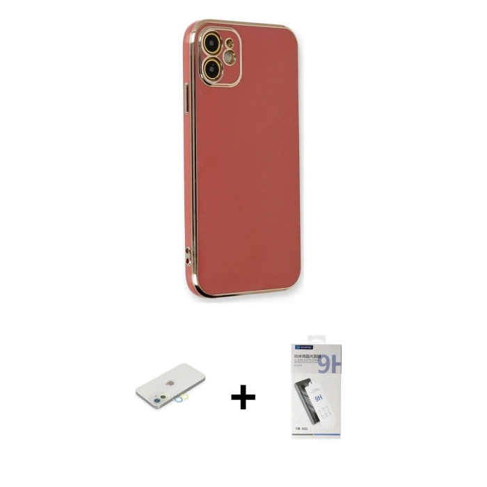 MARSİLYAN™- iPhone 11 Kılıf Yankı Serisi - Şeffaf Uv Polymer Nano Ekran Koruyucu + Renkli Kamera Lens Koruma Cam - SI