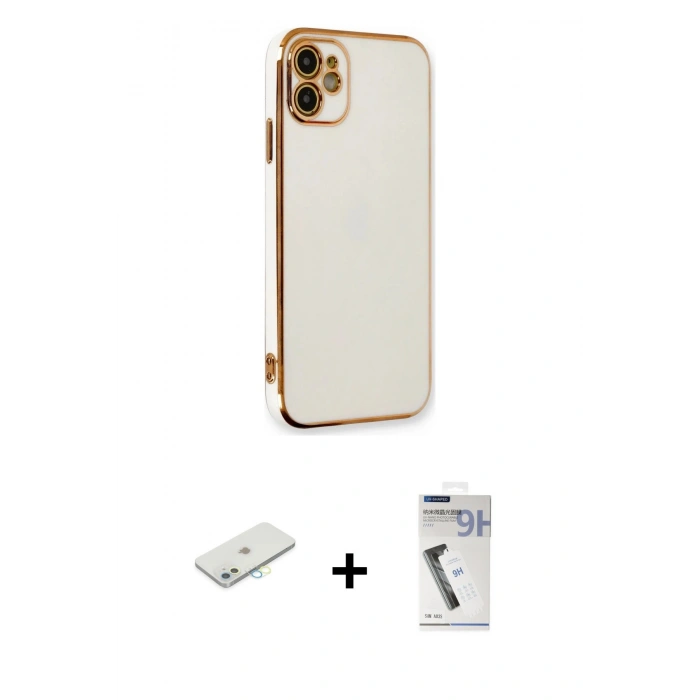 MARSİLYAN™- iPhone 11 Kılıf Yankı Serisi - Şeffaf Uv Polymer Nano Ekran Koruyucu + Renkli Kamera Lens Koruma Cam - SI
