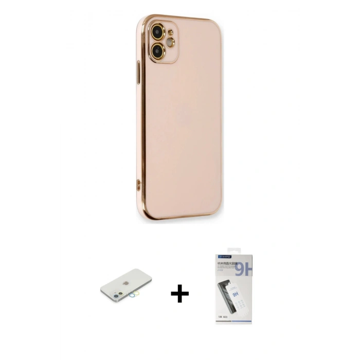 MARSİLYAN™- iPhone 11 Kılıf Yankı Serisi - Şeffaf Uv Polymer Nano Ekran Koruyucu + Renkli Kamera Lens Koruma Cam - SI