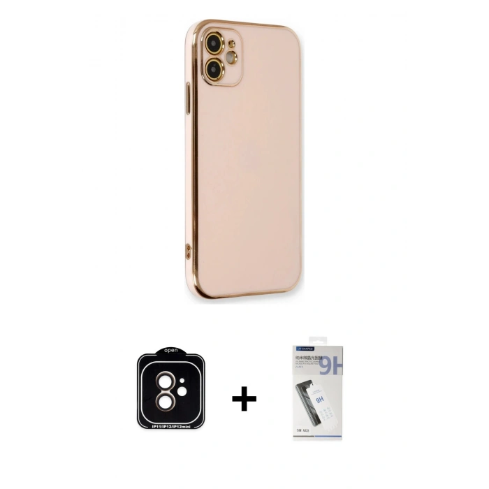 MARSİLYAN™- iPhone 11 Kılıf Yankı Serisi - Şeffaf Uv Polymer Nano Ekran Koruyucu + PVD Metal Kamera Lens - TU