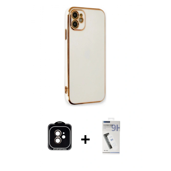 MARSİLYAN™- iPhone 11 Kılıf Yankı Serisi - Şeffaf Uv Polymer Nano Ekran Koruyucu + PVD Metal Kamera Lens - TU