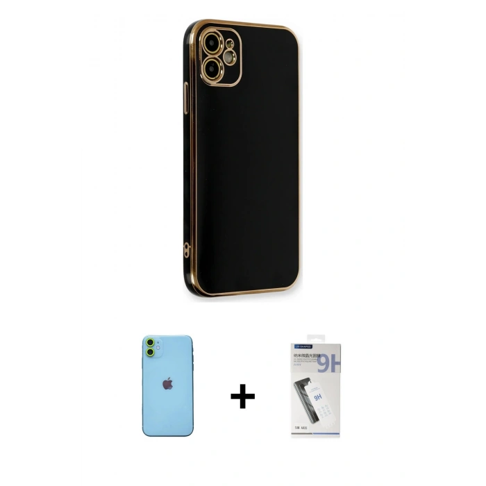 MARSİLYAN™- iPhone 11 Kılıf Yankı Serisi - Şeffaf Uv Polymer Nano Ekran Koruyucu + Neon Fosforlu Kamera Lens - YL