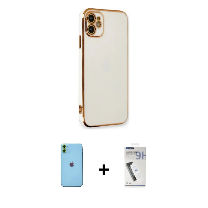 MARSİLYAN™- iPhone 11 Kılıf Yankı Serisi - Şeffaf Uv Polymer Nano Ekran Koruyucu + Neon Fosforlu Kamera Lens - YL