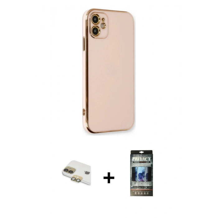 MARSİLYAN™- iPhone 11 Kılıf Yankı Serisi - Siyah 34D Hayalet Izgaralı Cam + Pers Alüminyum Kamera Lens - GD