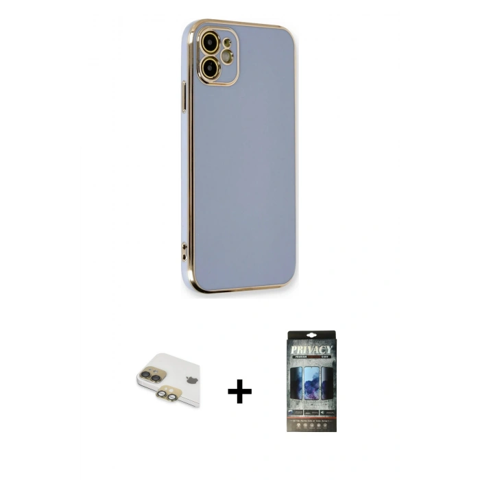 MARSİLYAN™- iPhone 11 Kılıf Yankı Serisi - Siyah 34D Hayalet Izgaralı Cam + Pers Alüminyum Kamera Lens - GD