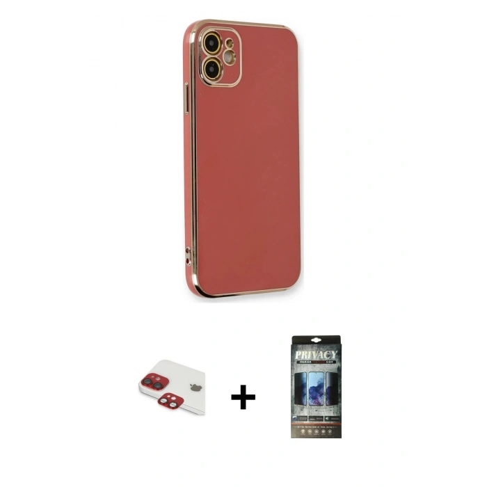 MARSİLYAN™- iPhone 11 Kılıf Yankı Serisi - Siyah 34D Hayalet Izgaralı Cam + Pers Alüminyum Kamera Lens - KI