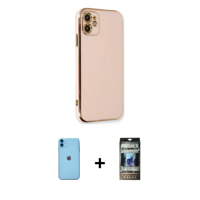MARSİLYAN™- iPhone 11 Kılıf Yankı Serisi - Siyah 34D Hayalet Izgaralı Cam + Neon Fosforlu Kamera Lens - MI