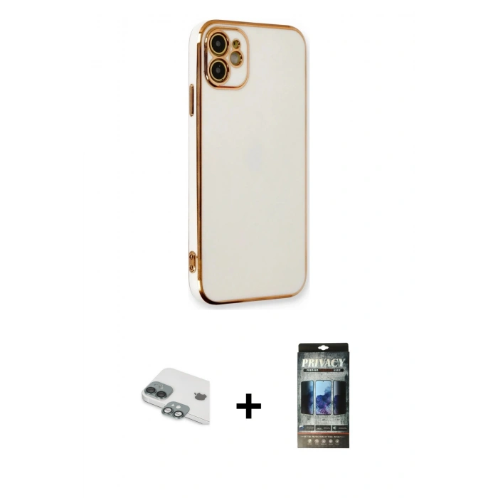 MARSİLYAN™- iPhone 11 Kılıf Yankı Serisi - Siyah 34D Hayalet Izgaralı Cam + Pers Alüminyum Kamera Lens - YL