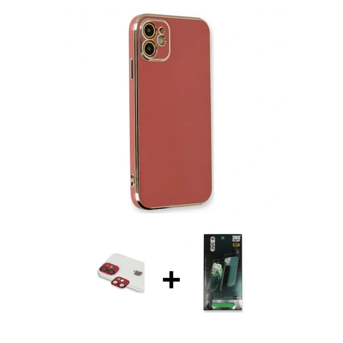 MARSİLYAN™- iPhone 11 Kılıf Yankı Serisi - Siyah 360 Mat Full Body Arka Koruyucu + Pers Alüminyum Kamera Lens - KI