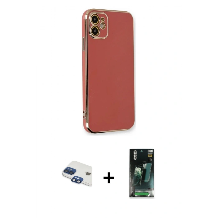 MARSİLYAN™- iPhone 11 Kılıf Yankı Serisi - Siyah 360 Mat Full Body Arka Koruyucu + Pers Alüminyum Kamera Lens - LT