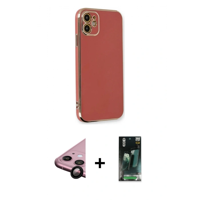 MARSİLYAN™- iPhone 11 Kılıf Yankı Serisi - Siyah 360 Mat Full Body Arka Koruyucu + Raze Metal Kamera Lens - SH