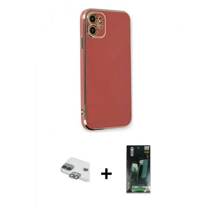 MARSİLYAN™- iPhone 11 Kılıf Yankı Serisi - Siyah 360 Mat Full Body Arka Koruyucu + Pers Alüminyum Kamera Lens - YL