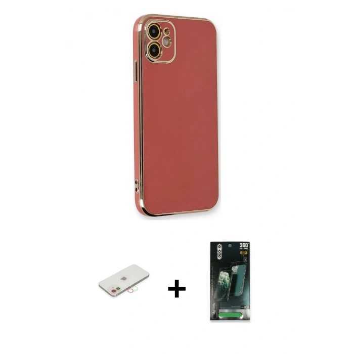 MARSİLYAN™- iPhone 11 Kılıf Yankı Serisi - Siyah 360 Mat Full Body Arka Koruyucu + Renkli Kamera Lens Koruma Cam - YL