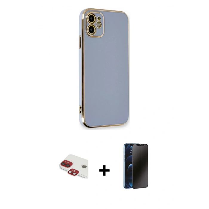 MARSİLYAN™- iPhone 11 Kılıf Yankı Serisi - Siyah 3D Antistatik Hayalet Cam Ekran Koruyucu + Pers Alüminyum Kamera Lens - KI