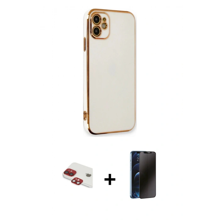 MARSİLYAN™- iPhone 11 Kılıf Yankı Serisi - Siyah 3D Antistatik Hayalet Cam Ekran Koruyucu + Pers Alüminyum Kamera Lens - KI