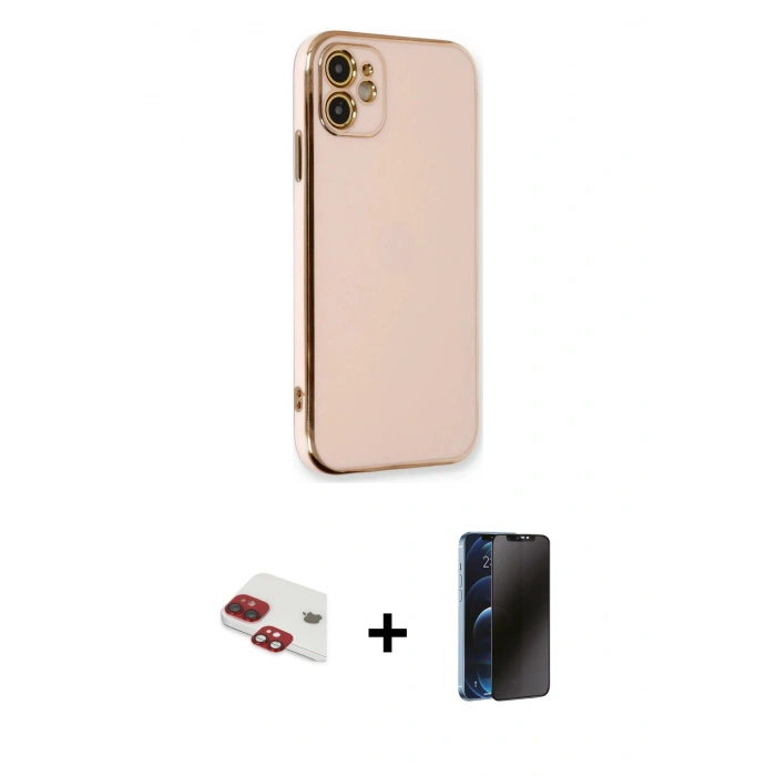 MARSİLYAN™- iPhone 11 Kılıf Yankı Serisi - Siyah 3D Antistatik Hayalet Cam Ekran Koruyucu + Pers Alüminyum Kamera Lens - KI