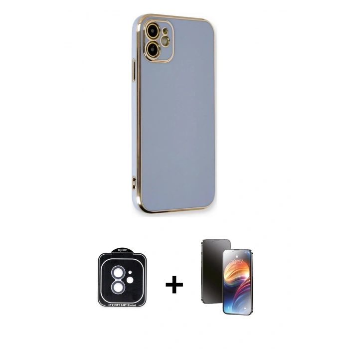 MARSİLYAN™- iPhone 11 Kılıf Yankı Serisi - Siyah 3D Antistatik Mat Seramik Nano Ekran Koruyucu + PVD Metal Kamera Lens - MI