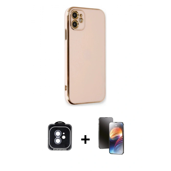 MARSİLYAN™- iPhone 11 Kılıf Yankı Serisi - Siyah 3D Antistatik Mat Seramik Nano Ekran Koruyucu + PVD Metal Kamera Lens - MI