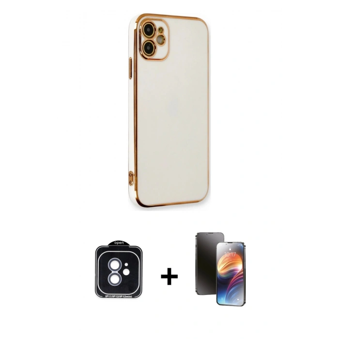 MARSİLYAN™- iPhone 11 Kılıf Yankı Serisi - Siyah 3D Antistatik Mat Seramik Nano Ekran Koruyucu + PVD Metal Kamera Lens - MI