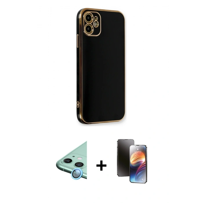 MARSİLYAN™- iPhone 11 Kılıf Yankı Serisi - Siyah 3D Antistatik Mat Seramik Nano Ekran Koruyucu + Raze Metal Kamera Lens - MI