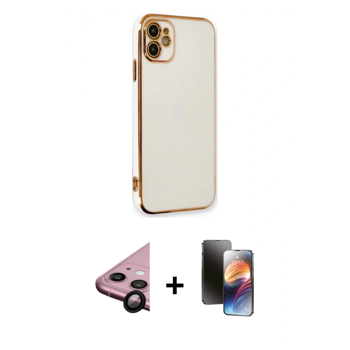 MARSİLYAN™- iPhone 11 Kılıf Yankı Serisi - Siyah 3D Antistatik Mat Seramik Nano Ekran Koruyucu + Raze Metal Kamera Lens - SH