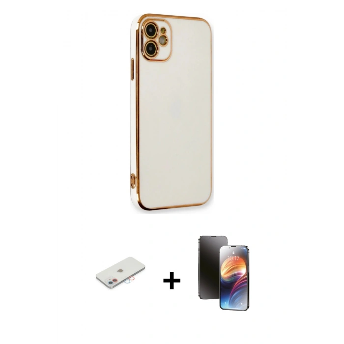 MARSİLYAN™- iPhone 11 Kılıf Yankı Serisi - Siyah 3D Antistatik Mat Seramik Nano Ekran Koruyucu + Renkli Kamera Lens Koruma Cam - PE