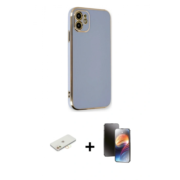 MARSİLYAN™- iPhone 11 Kılıf Yankı Serisi - Siyah 3D Antistatik Mat Seramik Nano Ekran Koruyucu + Renkli Kamera Lens Koruma Cam - SI