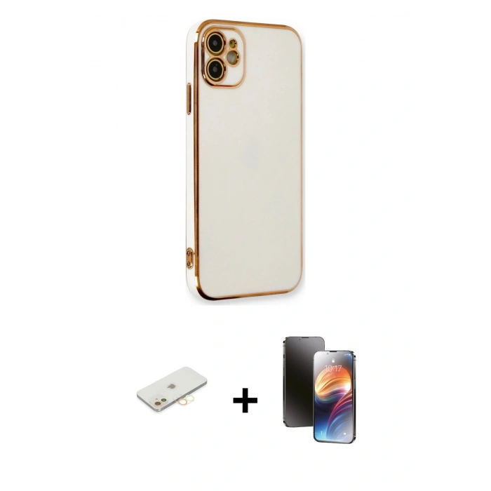 MARSİLYAN™- iPhone 11 Kılıf Yankı Serisi - Siyah 3D Antistatik Mat Seramik Nano Ekran Koruyucu + Renkli Kamera Lens Koruma Cam - SI