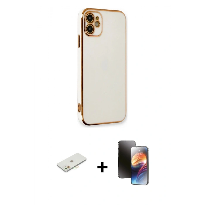 MARSİLYAN™- iPhone 11 Kılıf Yankı Serisi - Siyah 3D Antistatik Mat Seramik Nano Ekran Koruyucu + Renkli Kamera Lens Koruma Cam - TU